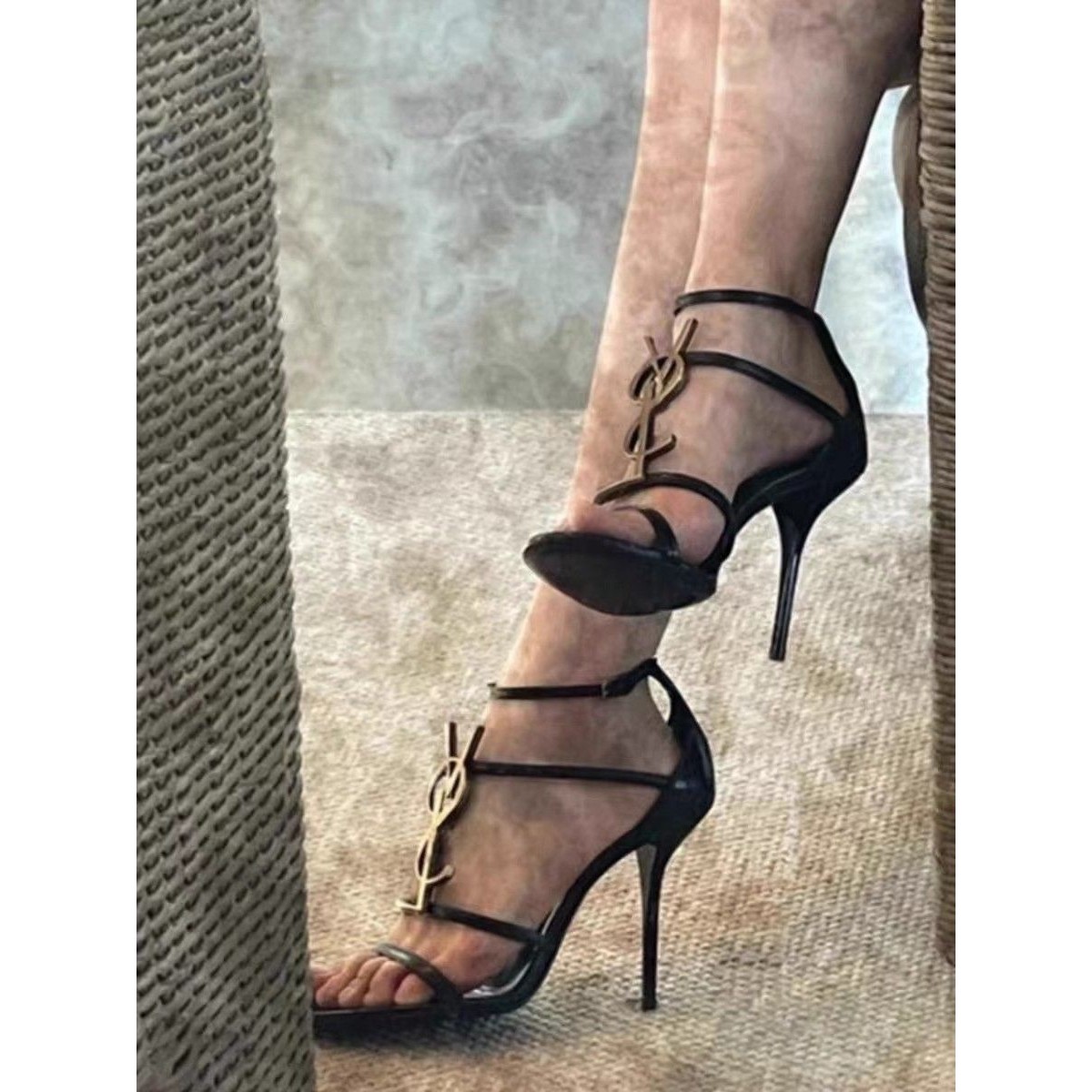 2025新款欧美风高跟一字鞋 黑色漆皮露趾细跟女士高跟鞋 日常百搭,女鞋,时装凉鞋,淘宝优惠券,粉丝福利购,淘宝优惠卷