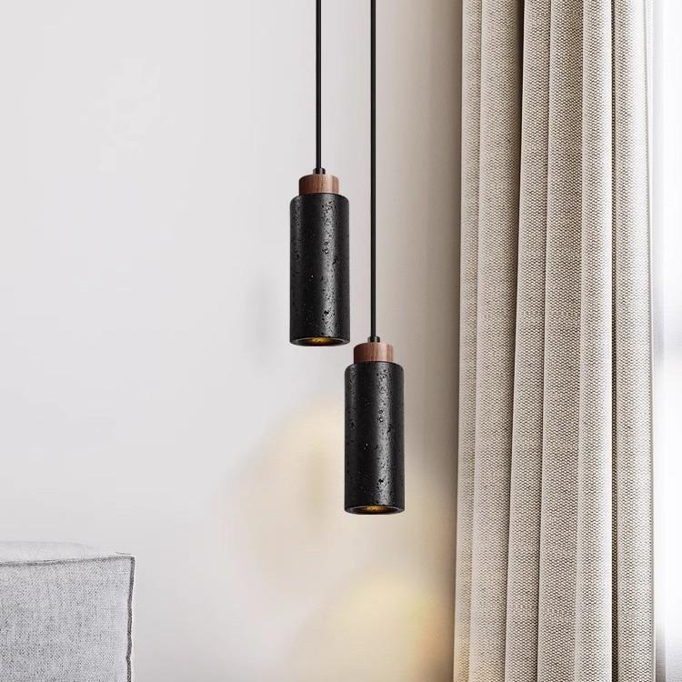 侘寂风黄洞石床头小吊灯复古餐厅吧台吊灯设计师黑色洞石卧室吊灯