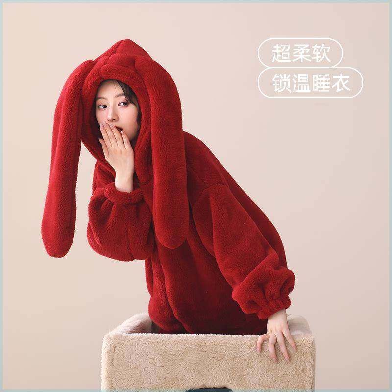 睡衣女珊瑚绒冬季本命年加厚加绒睡袄保暖休闲家居服大码连帽套装,女士内衣/男士内衣/家居服,睡衣/家居服套装,淘宝优惠券,粉丝福利购,淘宝优惠卷