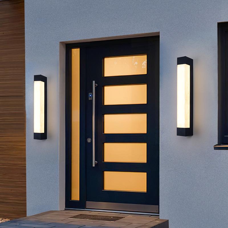 现代户外壁灯庭院灯别墅入户大门灯露台长条不锈钢仿云石防水壁灯