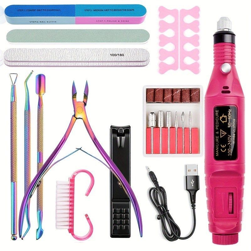 多功能美甲修甲打磨机套装 指甲12件套卸甲工具不锈钢修指甲套装