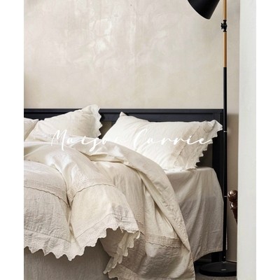 法式超美丹枫白露法式棉麻花边床上四件套15%亚麻85%棉被套床单