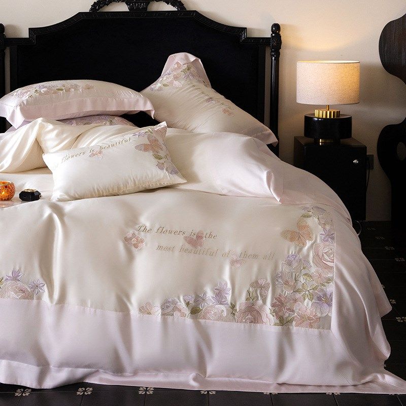 进口120支LF兰精天丝重工高精密绣花拼接床单贴边四件套丝滑裸睡,床上用品,床品套件/四件套/多件套,淘宝优惠券,粉丝福利购,淘宝优惠卷