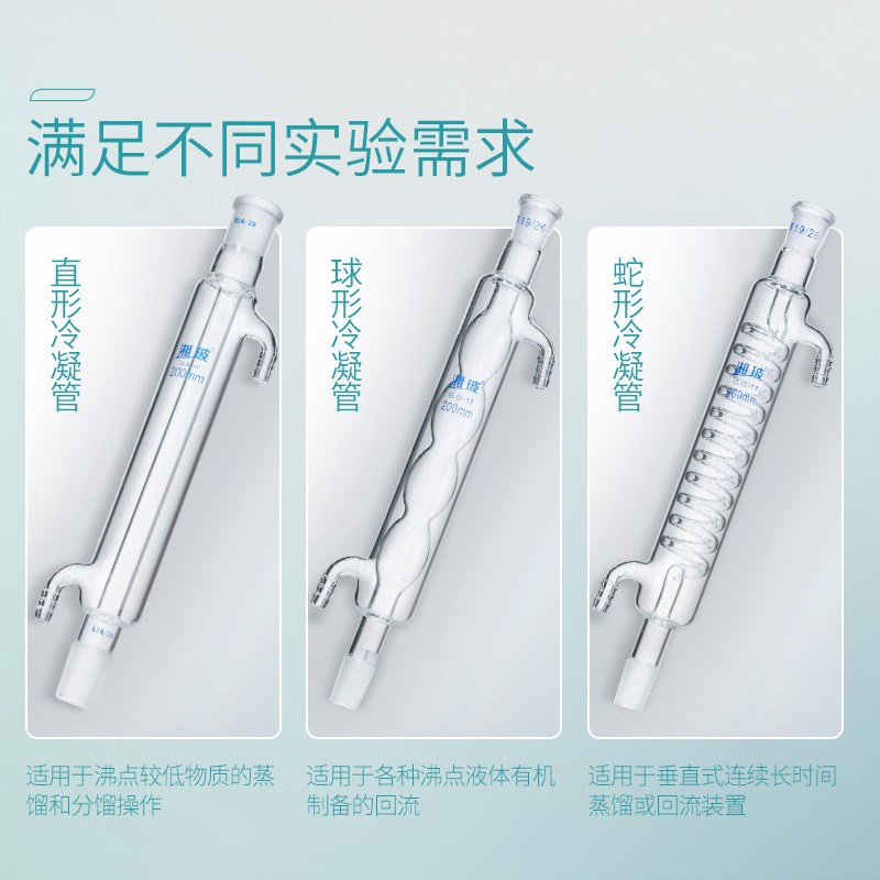 湘玻高硼硅玻璃冷凝管直形球形蛇形加厚耐高温化学实验室蒸馏回流