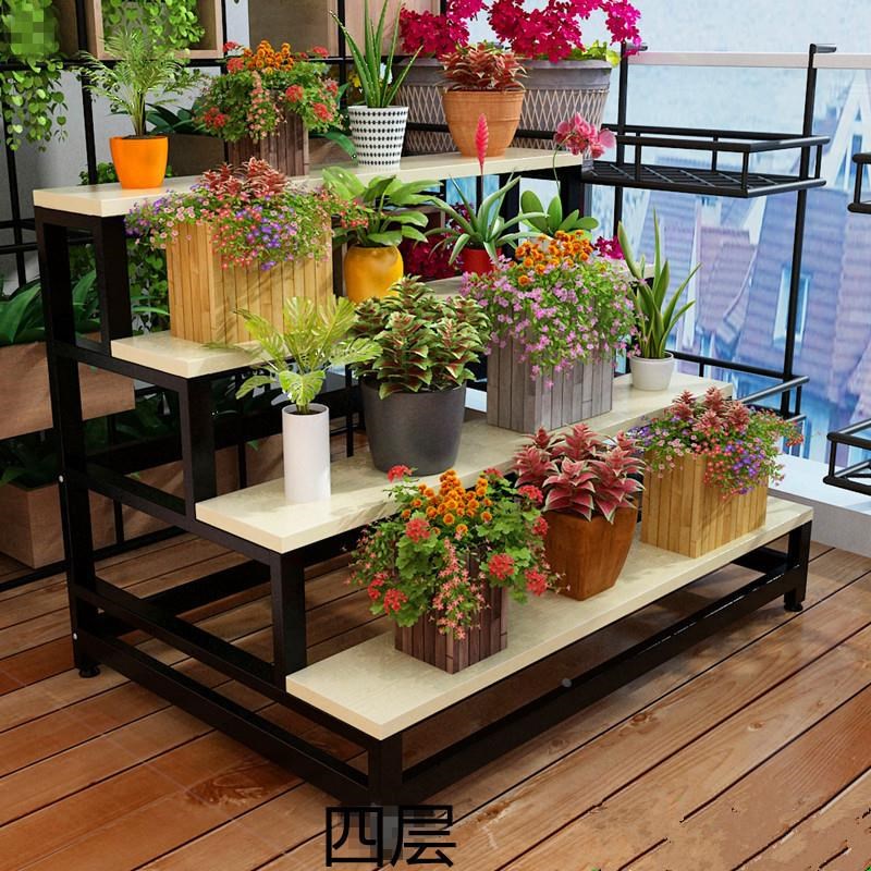室内阳台b梯形置物架铁艺花店花架多层多肉花盆阶梯式落地展示架