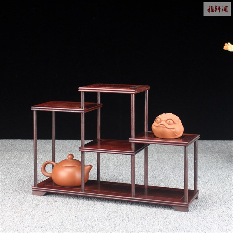 老红酸枝博古架小置物架茶具架多宝阁实J木中式榫卯工艺品展示架