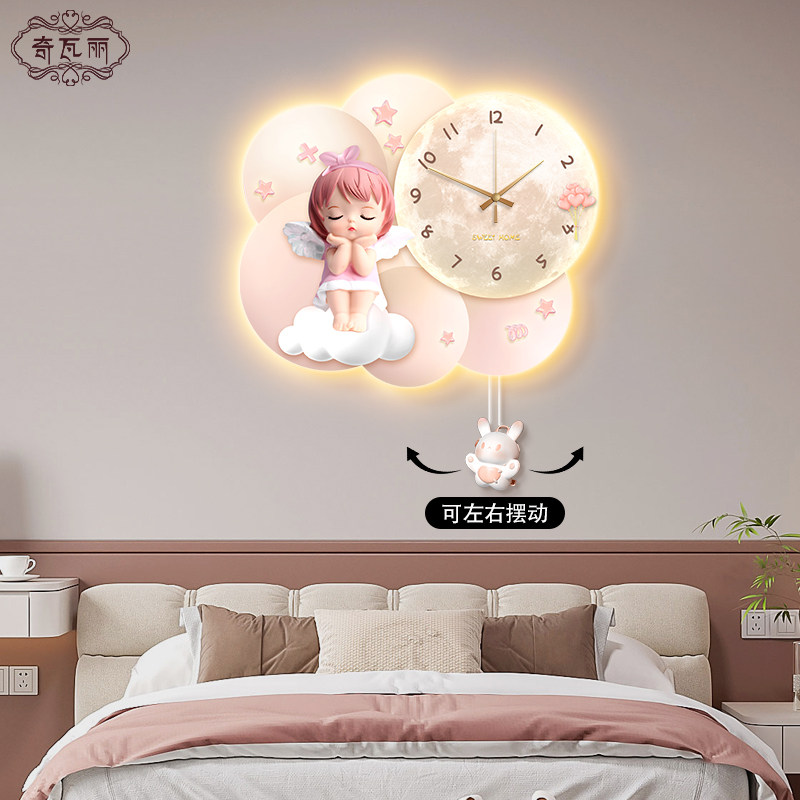 守护天使儿童房装饰画钟表挂钟客厅2D026新款电视背景挂画卧室壁