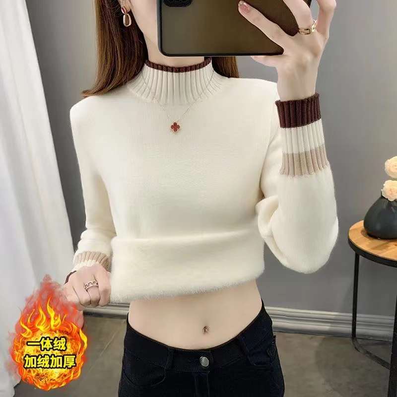 女士一体绒加绒毛衣女加厚2025年新款爆款保O暖内搭打底衫女秋冬