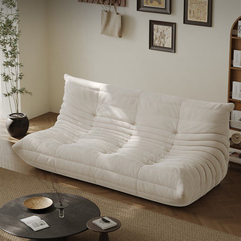 侘寂风网红款毛h毛虫双人位沙发小户型客厅直排白色磨砂布懒人沙