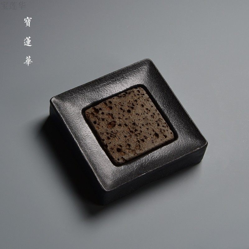 端方乌金石火山岩垫壶承 手工石雕茶托茶台干泡茶盘养壶Z托盘 茶