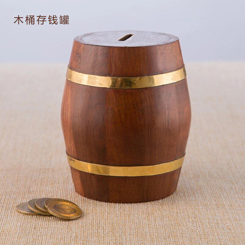 网红木桶存钱罐橡木o桶储钱罐零钱收纳盒礼品摆件卡通压岁钱存钱