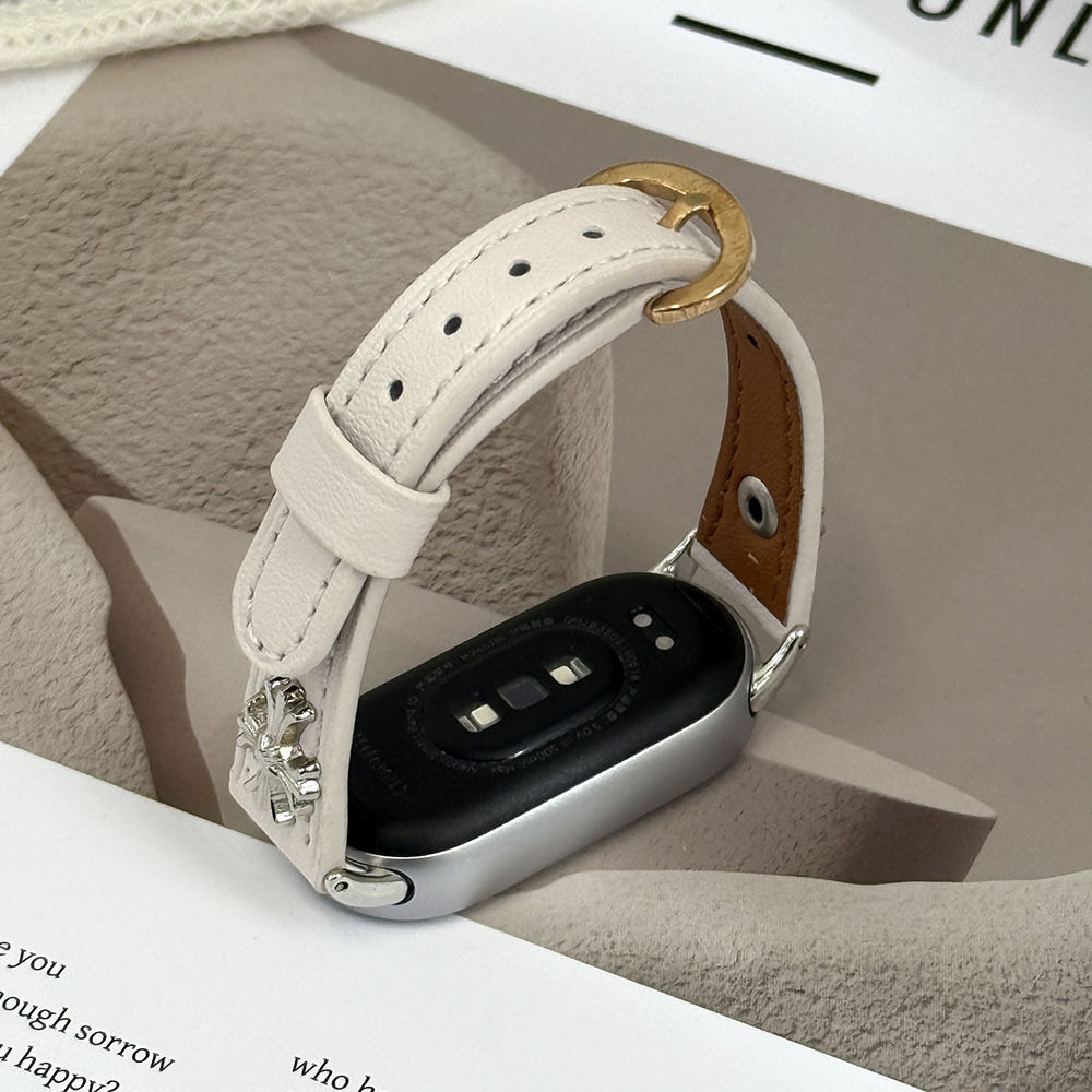 适用小米手环10表带9/8NFC十字架皮质马蹄扣腕带女款智能手环表带