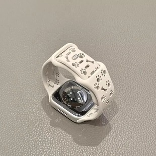适用苹果手表applewatch10表带可爱镂空狗爪印硅胶iwatchs987腕带