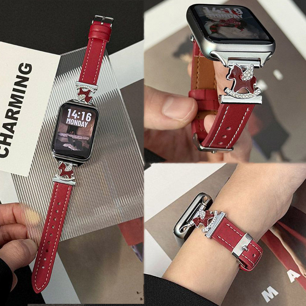 适用小米手环9pro表带8Pro小飞马新年红镶钻皮质红米watch654腕带