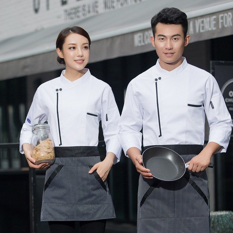 厨师服长袖黑色港l式茶餐厅火锅店烘焙厨房工作服单排扣制服大码