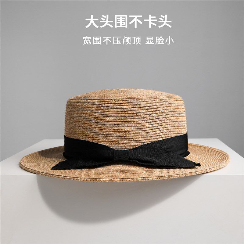 大头围草帽女海边大帽檐巴拿马海岛D风夏季遮阳防晒平顶礼帽太阳