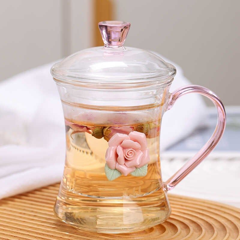 玻璃杯带盖过滤花茶杯办公室家用泡茶杯子耐热透明W水杯女高颜值