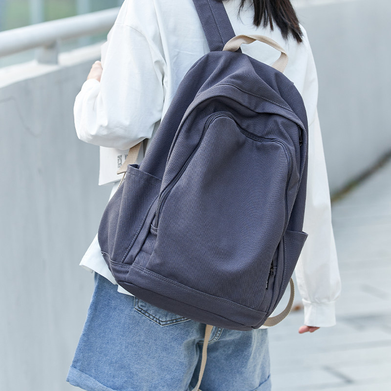 日系简约双肩包女款大学生20x24新款帆布书包大容量旅游背包电脑