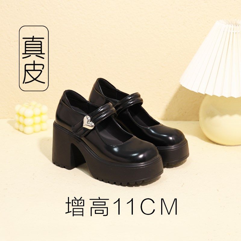高跟玛丽珍鞋黑色厚底增高小w皮鞋日系jk矮子乐内增高女鞋粗跟单