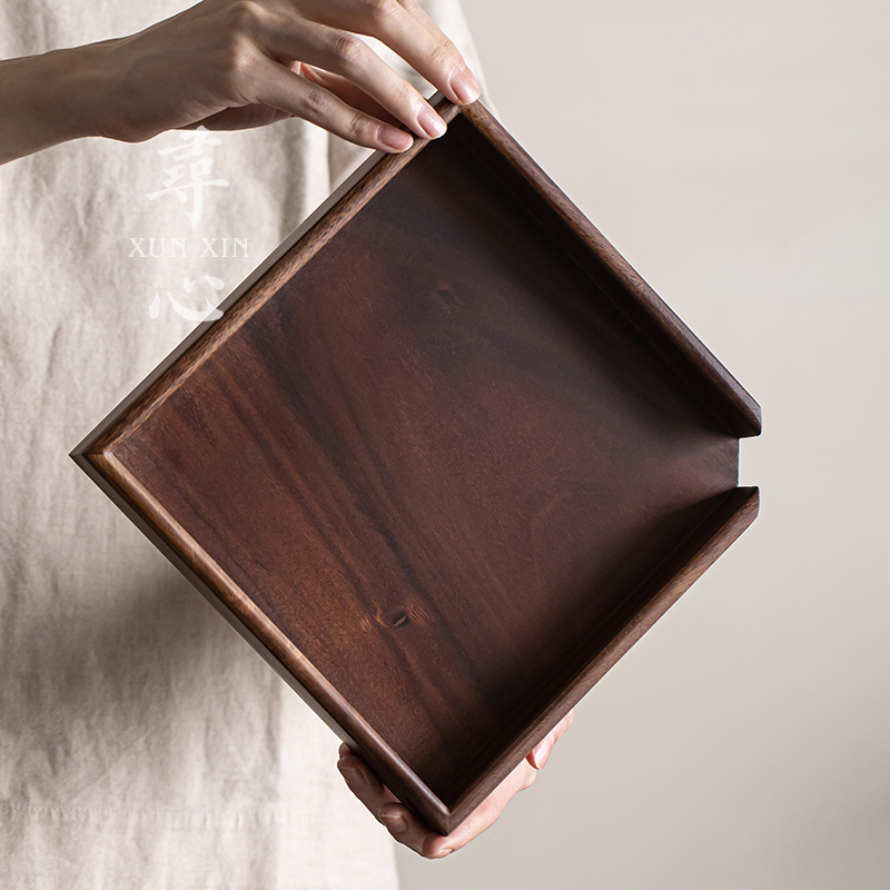 寻心复古胡桃木分茶盘家用茶饼撬茶盘简约茶拨开茶盘功夫茶具配件