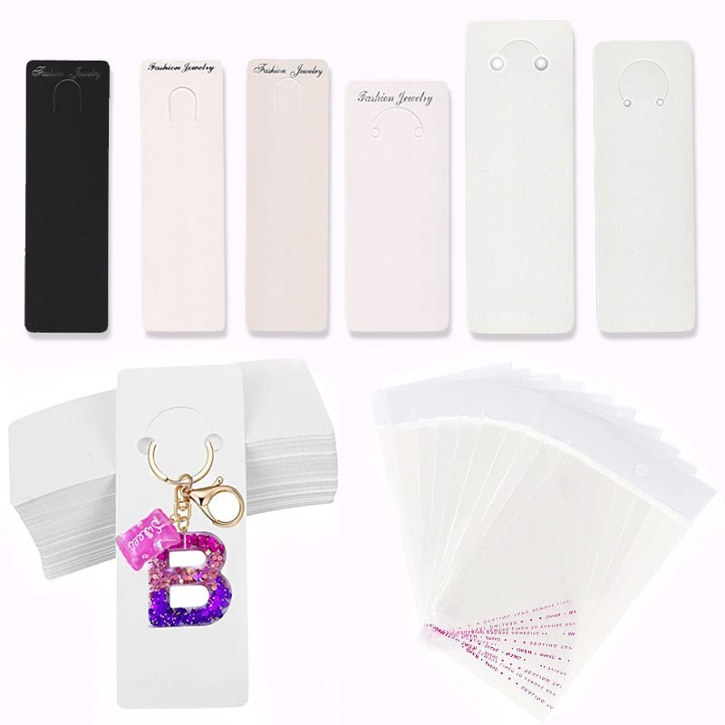 50pcs/lot Mhutisize Keyrings Paper Cards White Black Packin