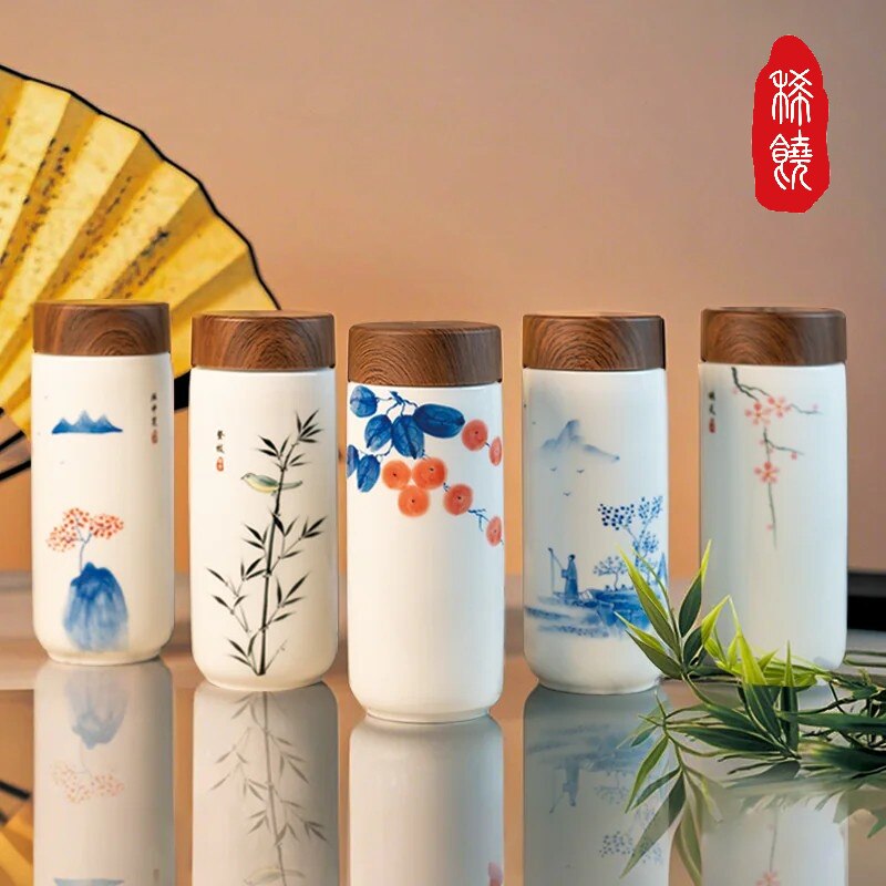 稀饶分子料理级稀土健康科技茶具-陶瓷便携杯 羊脂玉白瓷双层保温