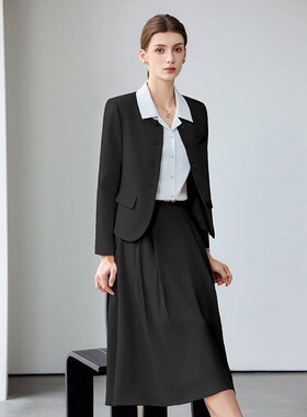 灰色西装套装女两件套秋冬教资面试穿搭职业装一整套正装西服套裙