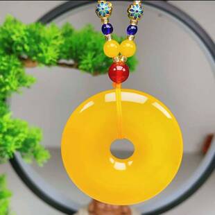 天然黄玉髓大平安扣鸡油黄玉扣梓图优选玛瑙毛衣链女士保平安项链