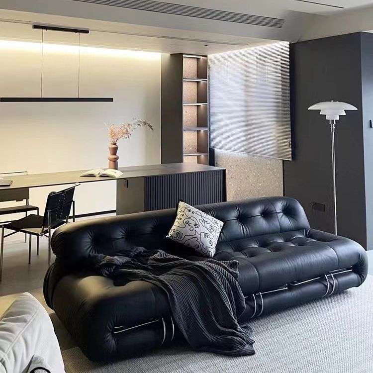 北欧轻奢创意河马真皮皮艺沙发黑色大钢牙沙发客厅网红休闲风沙发