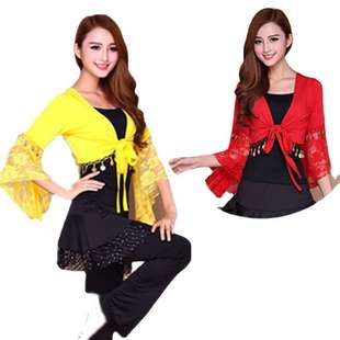 泳达嘉艺肚皮舞蹈服装表演服广场舞服装 披肩喇叭袖彩铃蕾丝上衣