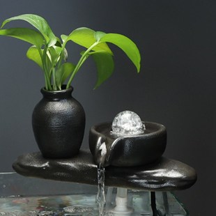 陶瓷玻璃鱼缸流水招财业礼品桌面办公室客厅室内装饰品