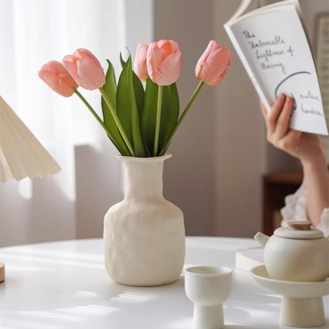 奶油风郁金香仿真束in高档瓶家居摆设客厅插餐桌,家居饰品,餐桌花艺,淘宝优惠券,粉丝福利购,淘宝优惠卷