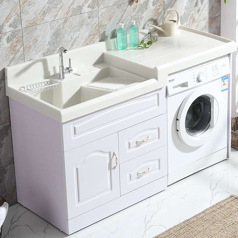 实木洗衣柜阳台组合高低盆带搓板滚筒洗衣机柜伴侣台盆池一体切角