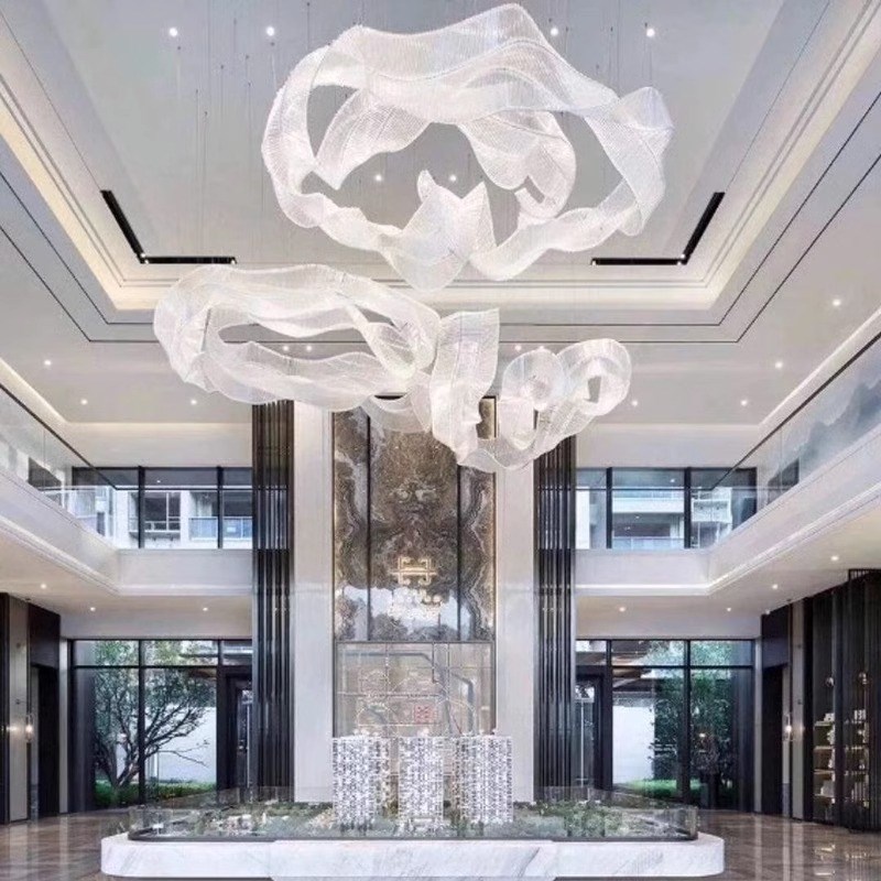 售楼部水晶飘带吊灯波浪宴会厅酒店大堂商场挑空艺术异形造型吊灯