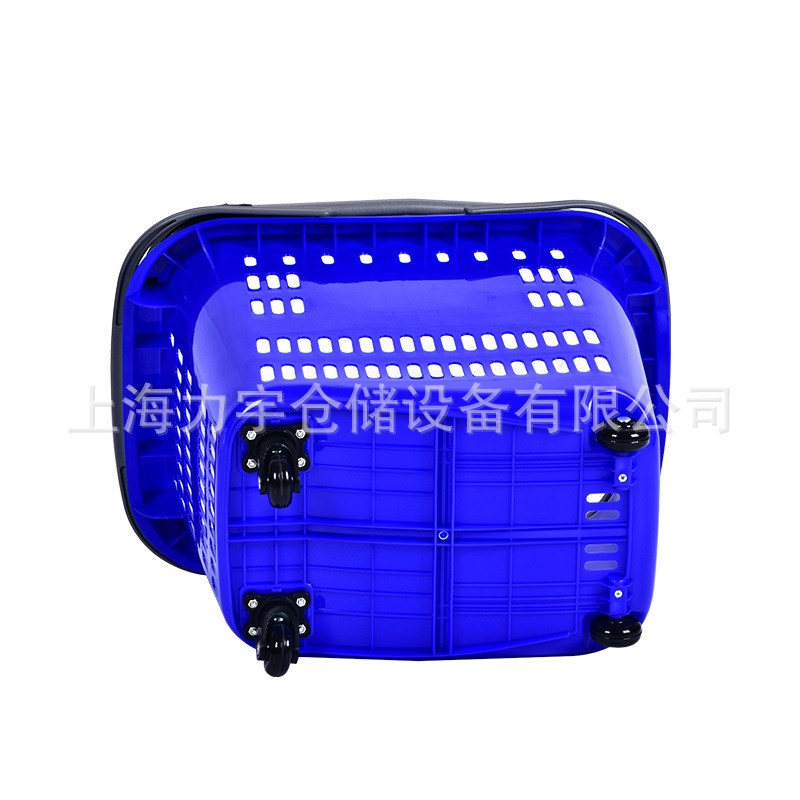 超市购物篮铝合金拉杆带四轮KTV商场成人手提塑料篮新款上海直供