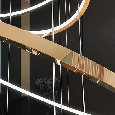 轻奢客厅吊灯圆环形玫瑰金别墅酒店复式楼挑高跃层简约楼梯间灯具