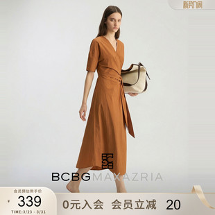 简约系带收腰显瘦茶歇裙A字连衣裙长裙女款 BCBG夏季 博主同款