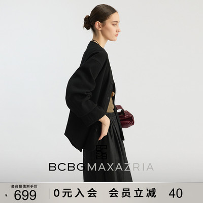 BCBG2026春季新款简约休闲棉混纺肌理感宽松圆领女士纯色外套