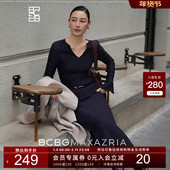 BCBG 博主同款 春秋绾衾压皱亮光肌理感开叉半身裙