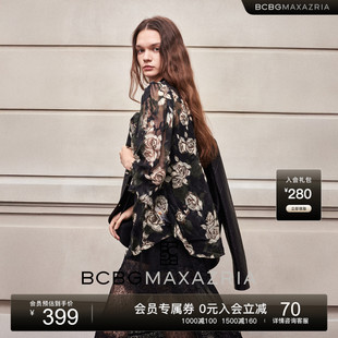 百搭通勤气质高级设计感花卉印花飘带领女衬衫 BCBG25早秋新款 时尚
