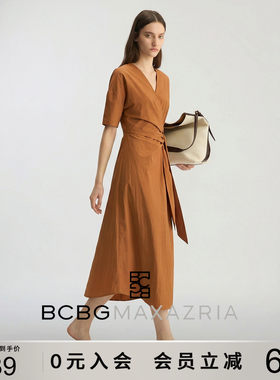【博主同款】BCBG夏季简约系带收腰显瘦茶歇裙A字连衣裙长裙女款