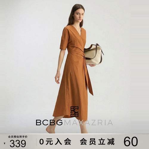 【博主同款】BCBG夏季简约系带收腰显瘦茶歇裙A字连衣裙长裙女款