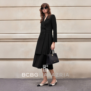 高级设计感日常通勤质感条纹百褶下摆西装 BCBG早秋新款 女上衣外套