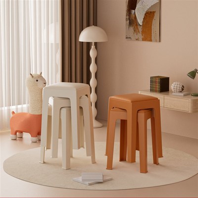 加厚塑料凳子软包可叠放高板凳结实耐用餐厅备用餐桌高椅久坐舒适