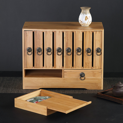 竹子普洱茶盘 储物盒茶叶存储柜 普洱茶盒多功能抽屉式茶饼收纳柜