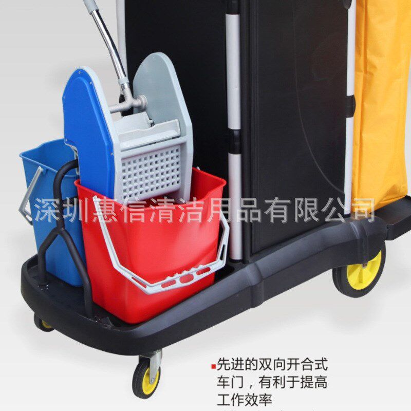 多用途带盖清洁手推车带榨水车D-011-3C客房手推布草车储物车