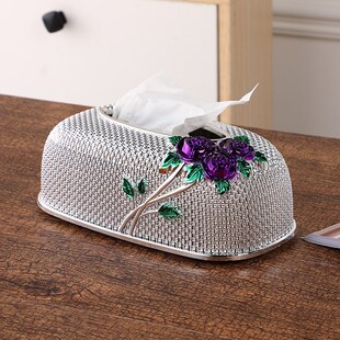 欧式复古巴洛克玫瑰花纸抽盒 家用硬壳塑料大容量纸巾收纳盒