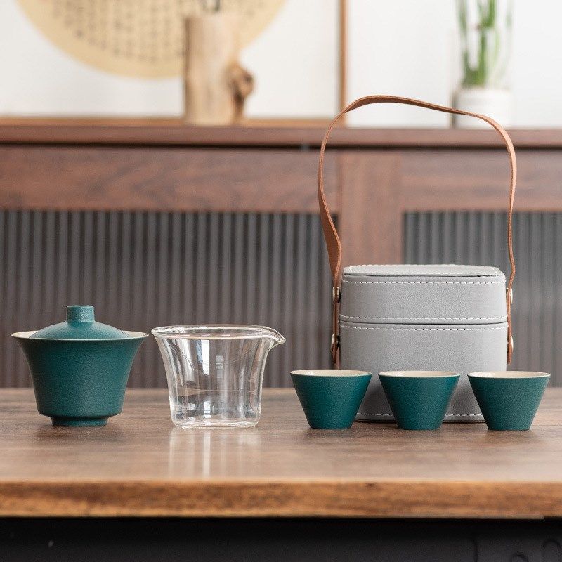 高档旅行茶具一壶三杯小套装马蹄盖碗泡茶器活动商务礼品印制logo