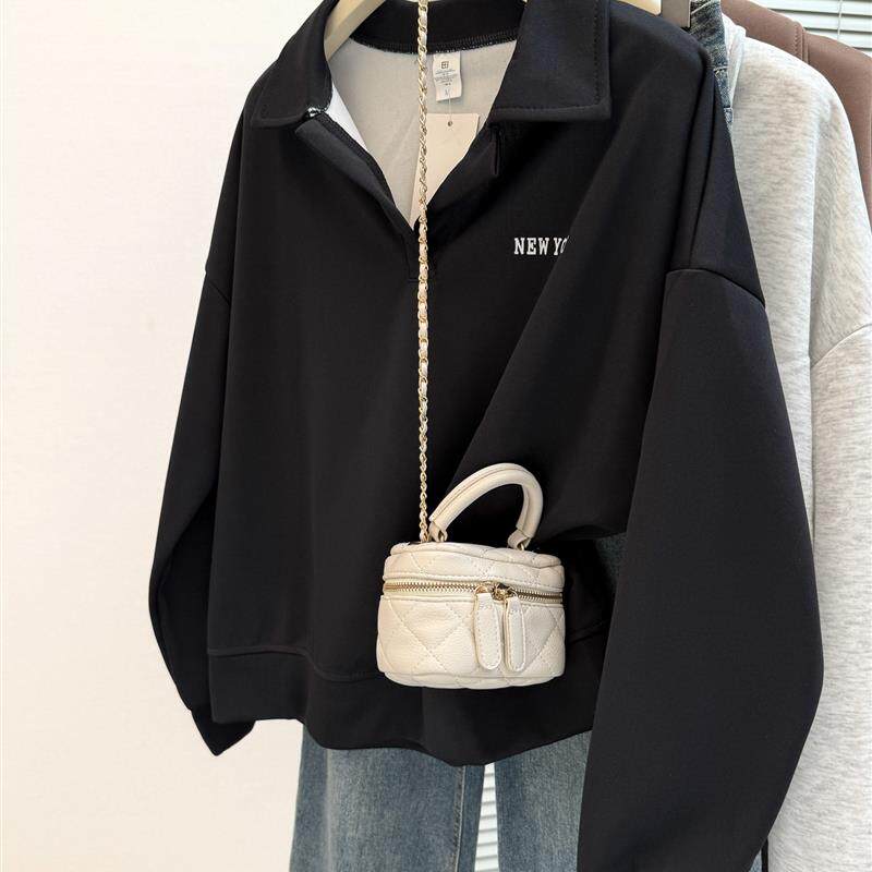 新品设计感小众Polo翻领长袖卫衣女薄款春秋装韩版宽松显瘦学生上