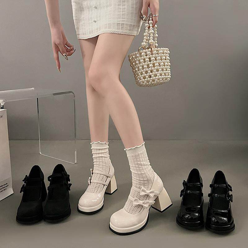 新品玛丽珍鞋女高跟2026新款春季蝴蝶结lolita鞋子浅口配裙子粗跟